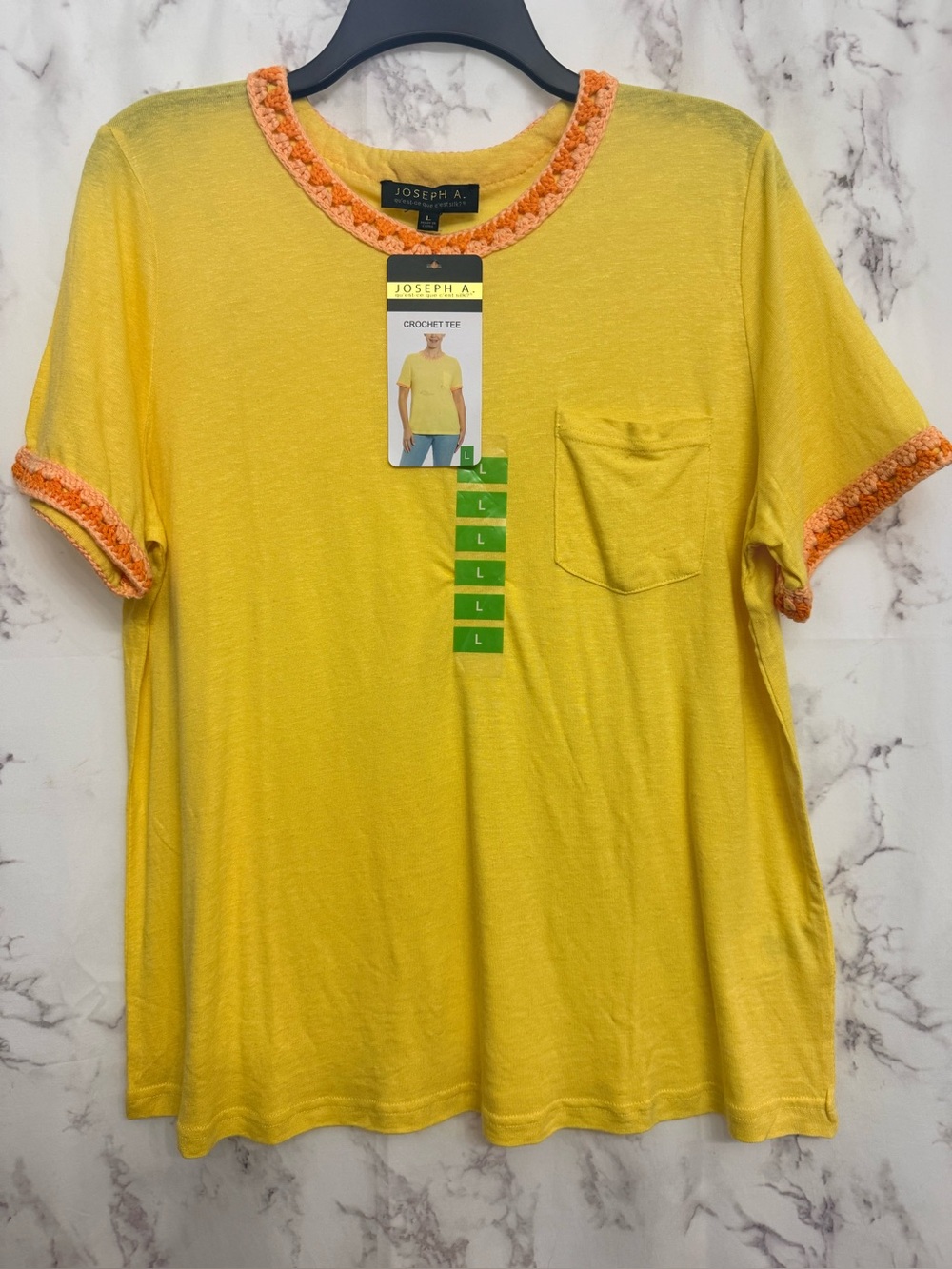 Joseph A Yellow Short-Sleeve Tee with Orange Crochet Trim